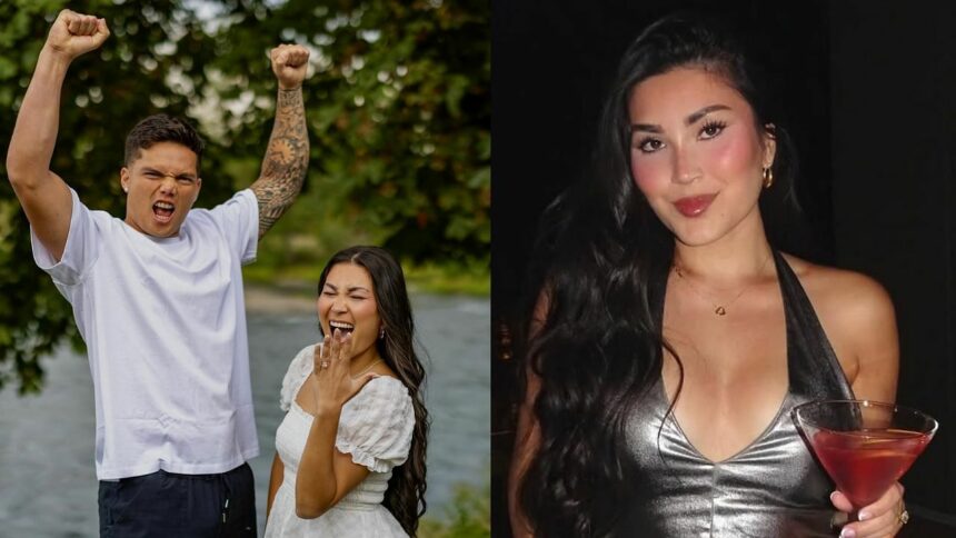La fiancée de Dillon Gabriel Zo Caswell pose en maillots de bain rouge chic lors de la fuite de Young Couple