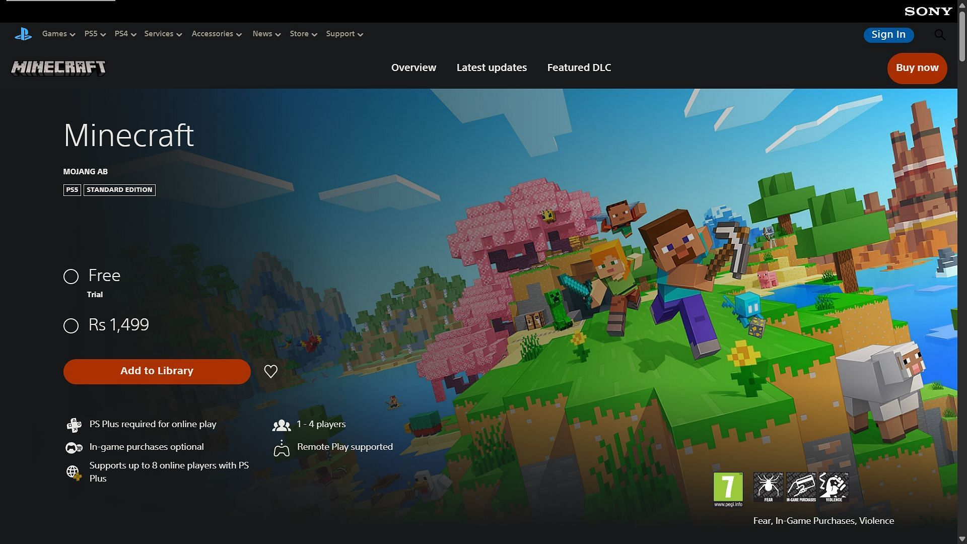 Minecraft sur le site Web de PlayStation (image via PlayStation)