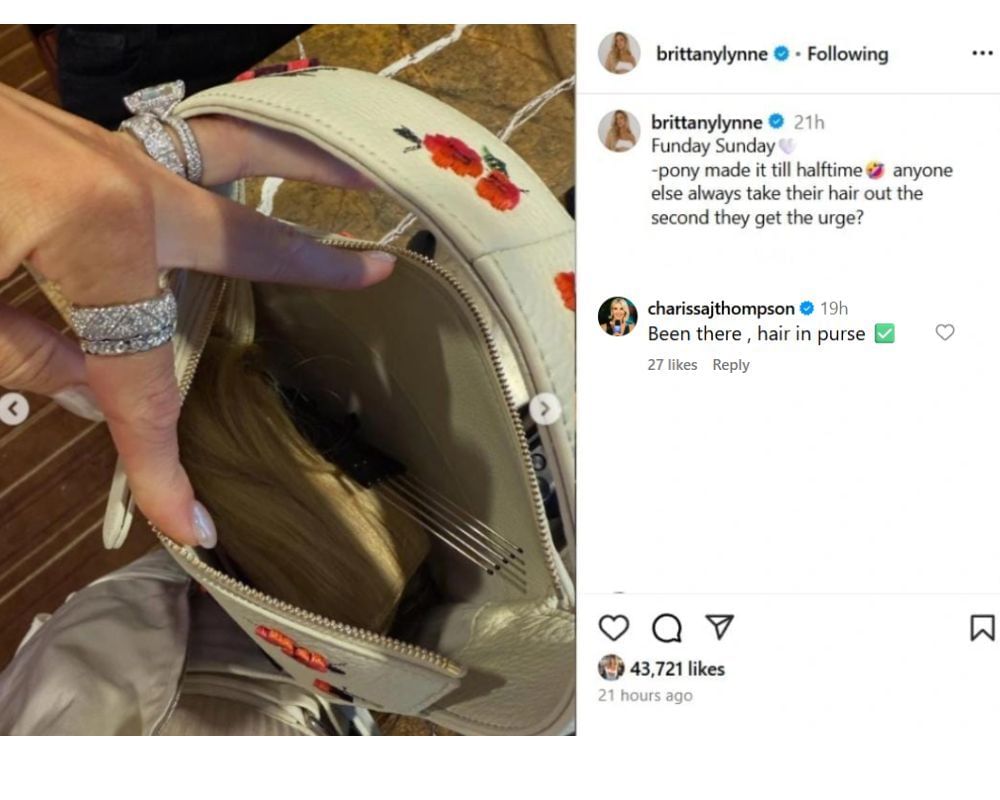 L'ami de Taylor Swift laisse tomber un message de 5 mots sur l'épouse de Patrick Mahomes Brittany "fausse queue de cheval" Shenanigans au jeu Giants vs Chiefs [IG/@brittanylynne]