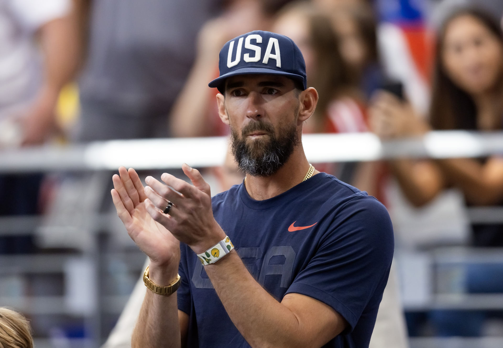  Michael Phelps au tournoi de football féminin de la Shebelieves Cup. (Source: Imagn Images)